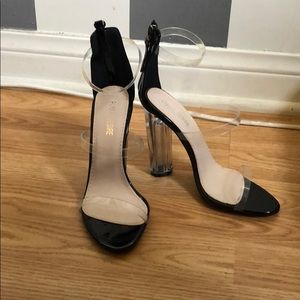 Clear/black heels, 6